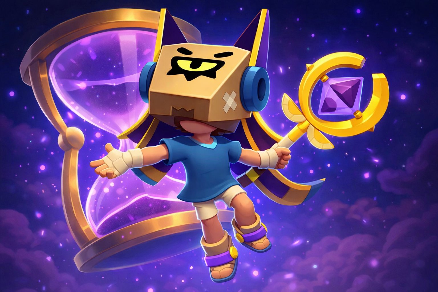 Finx-style time-themed Brawl Stars brawler with an hourglass.