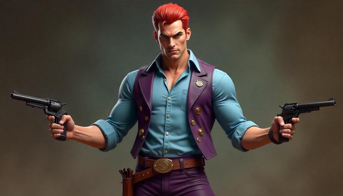 Brawl Stars style gunslinger brawler with dual revolvers.